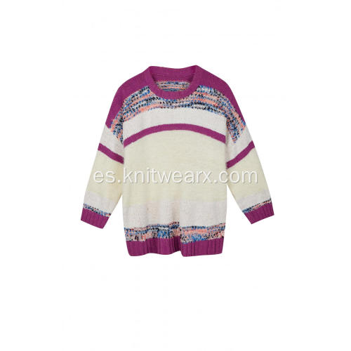 Jersey de punto con cuello redondo a rayas de hilo Neps para mujer